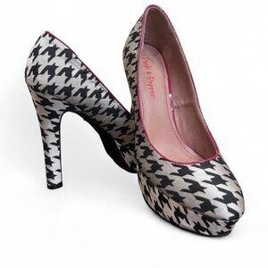 Y2K Pink & Pepper Platform Heels Houndstooth Size 10 5 Inch